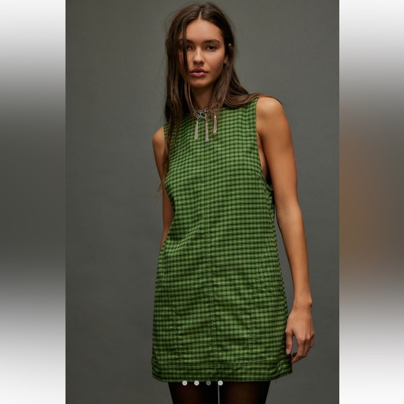 Free People Kai Green Plaid Sleeveless Mini Dress - Picture 2 of 7